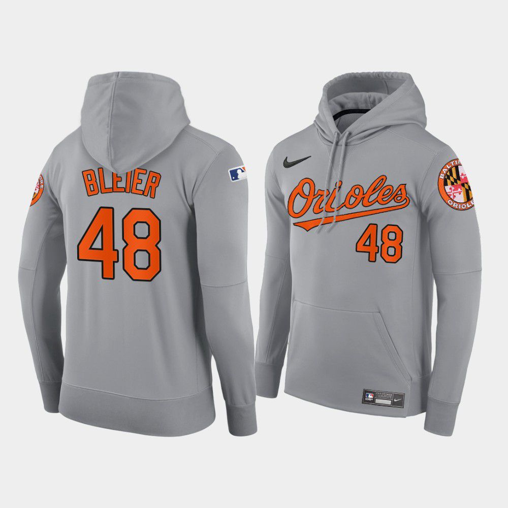 Cheap Men Baltimore Orioles 48 Bleier gray road hoodie 2021 MLB Nike Jerseys